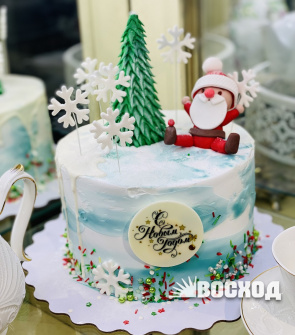 Торт Праздничный № 484, декор - новый год, елка, дед мороз