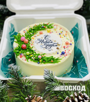 Бенто-торт № 293 в новогоднем оформлении (белый бисквит), время приготовления с 25.12.23 по 31.12.23