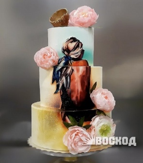 Торт № 183 Праздничный, фотопечать, вафельные розы ручной работы