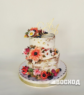 Торт Праздничный № 543, декор цветы из сахарной мастики. 2 яруса