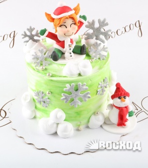 Торт № 973 Праздничный новогодний декор (эльф и снеговик)