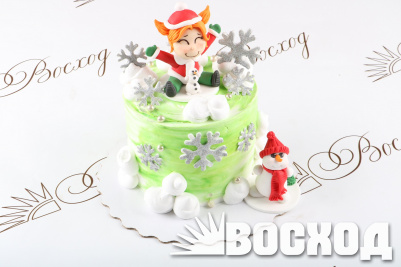 Торт № 973 Праздничный новогодний декор (эльф и снеговик)