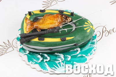 Торт № 928 "Праздничный" в марципановой обтяжке (декор из марципана, для мужчины, рыбак)