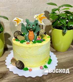 Торт Праздничный № 537, декор дракончик, динозавры