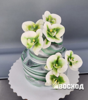 Торт № 436 Праздничный, декор цветы орхидеи, оформление сахарная паста
