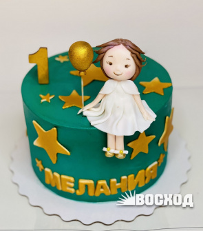 Торт № 434 Праздничный, декор девочка, оформление крем "Чиз" изумрудный 