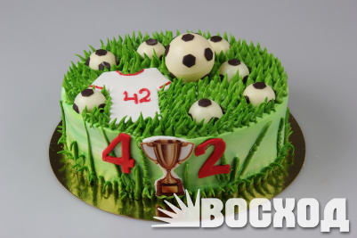 № 721 Торт "Праздничный" в оформлении в сливках (декор из сахарной пасты) футбол, спорт